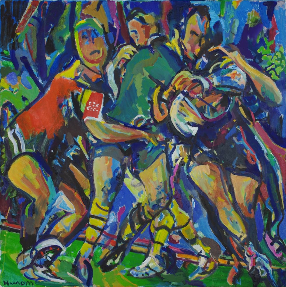 Rugby Players painting by Crispin Heesom