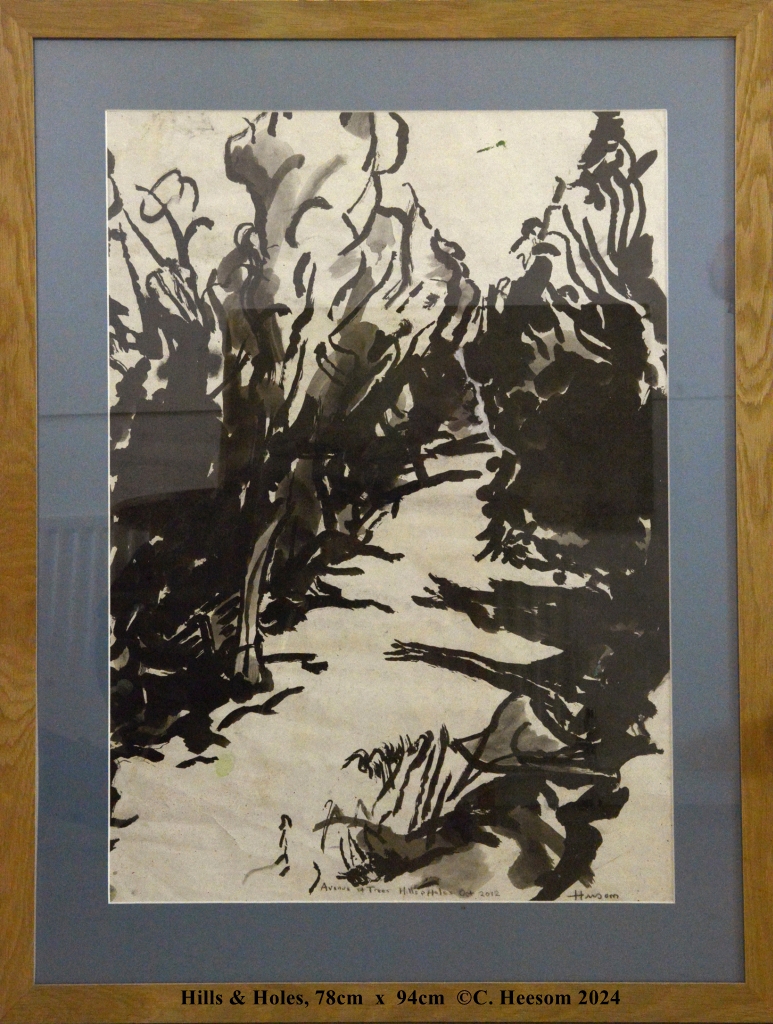 Hills and Holes at Kings Cliffe, pen & ink by Crispin Heesom